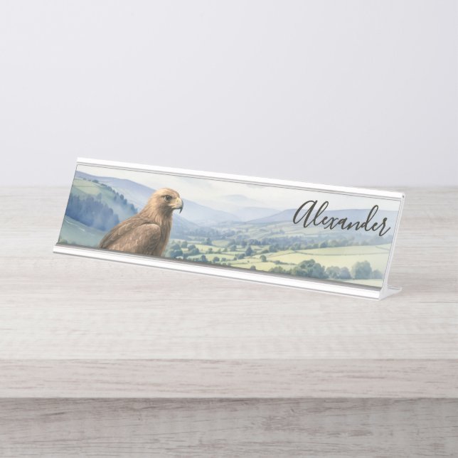 Placa De Nombre Golden Eagle Bird Wildlife Landscape Personalized (Anverso)