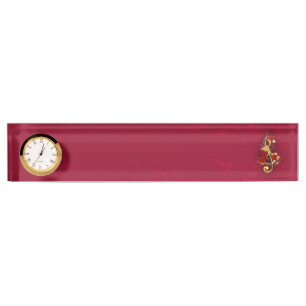 Placa De Nombre Golden Treble Clef con flores Rosas