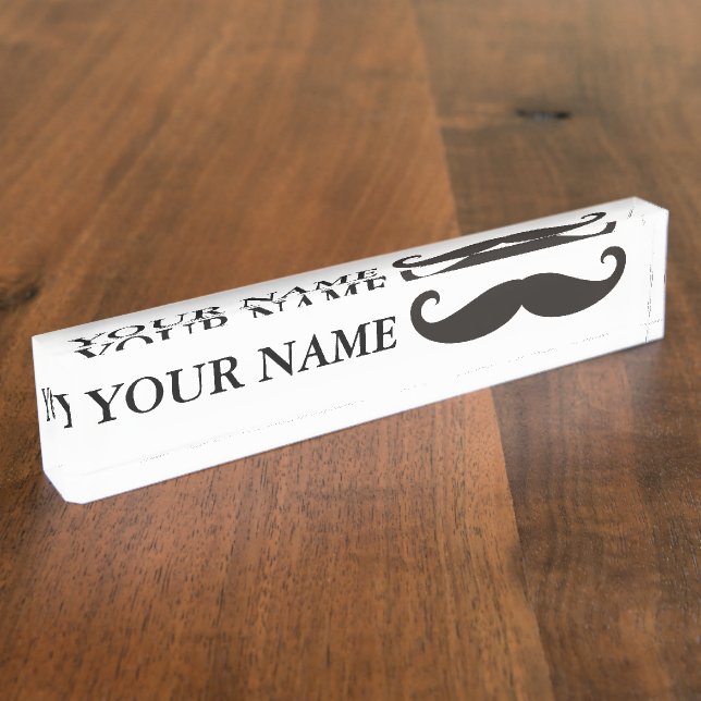 Placa De Nombre Gracioso Mustache / Schnurrbart + su texto (Lateral)