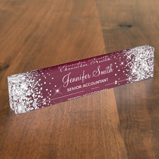 Placa De Nombre Gradiente Burgundy Plata Brillante (Lateral)