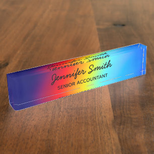 Placa De Nombre Gradiente de arcoiris holográfico de foto macro