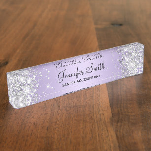 Placa De Nombre Gradiente de lavanda pálida Purpurinoso