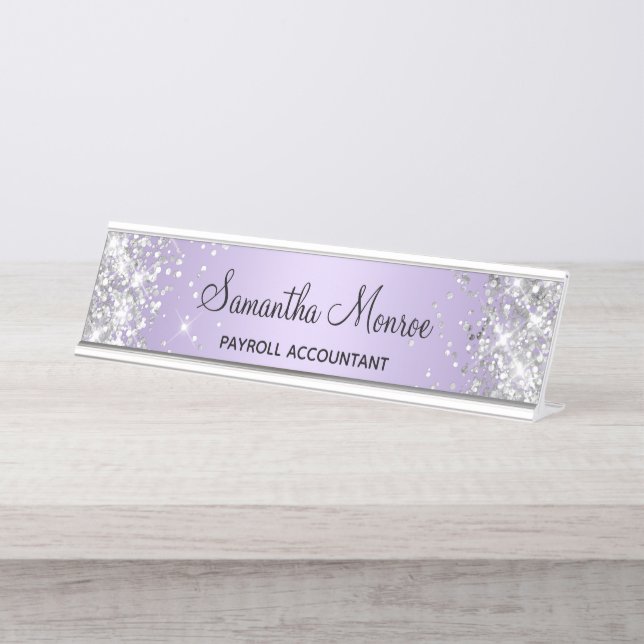 Placa De Nombre Gradiente de lavanda pálido con brillo plateado (Anverso)