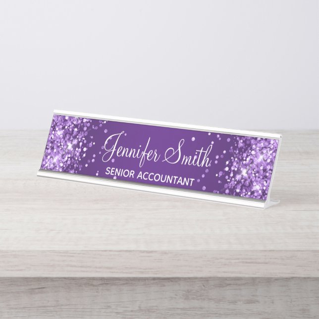 Placa De Nombre Gradiente de Morado Real Brillante (Anverso)