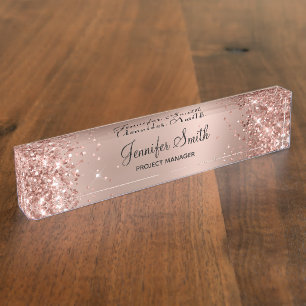 Placa De Nombre Gradiente de oro de Rosa Girly Purpurinoso
