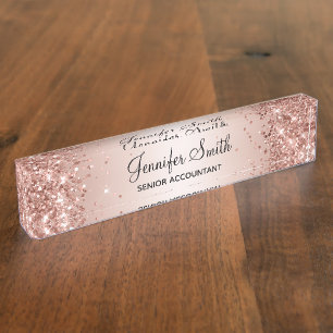 Placa De Nombre Gradiente de oro Rosa Girly Purpurinoso