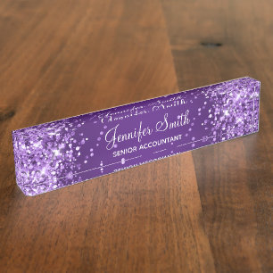 Placa De Nombre Gradiente morado real espumoso Purpurinoso
