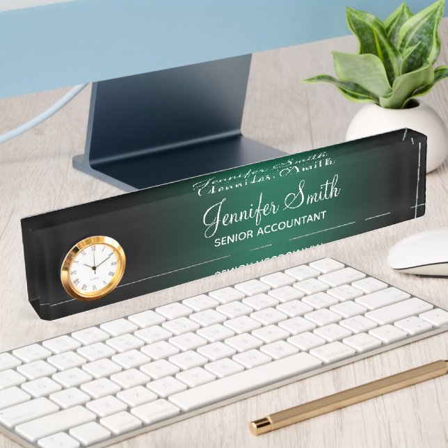 Placa De Nombre Gradiente negro y verde cazador con cargo