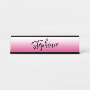 Placa De Nombre Gradiente personalizado de rosa fucsia y blanco
