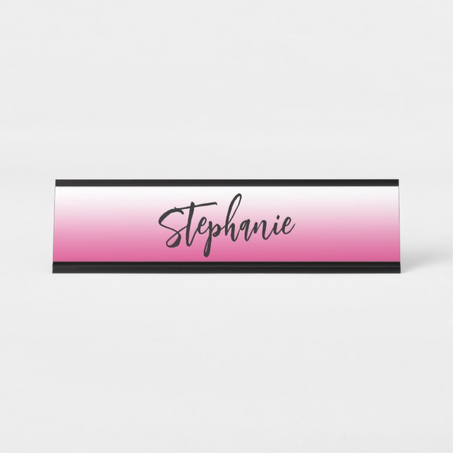 Placa De Nombre Gradiente personalizado de rosa fucsia y blanco (Anverso)