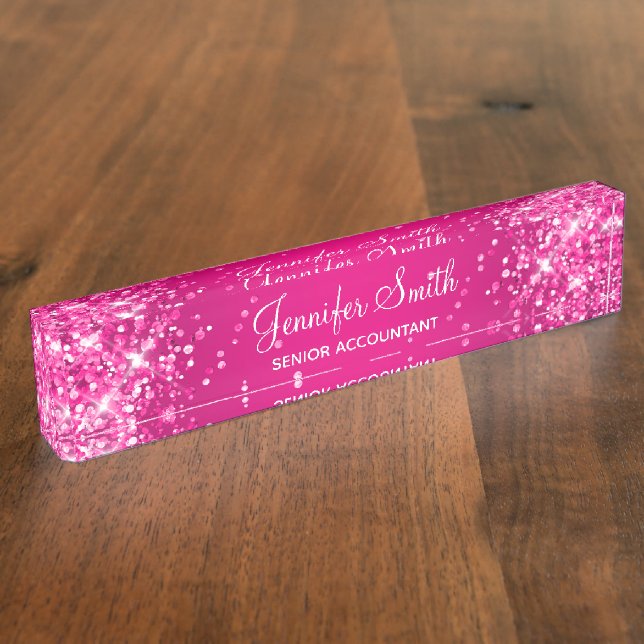 Placa De Nombre Gradiente Rosa Caliente Brillante (Lateral)