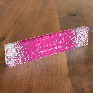 Placa De Nombre Gradiente rosado caliente de Purpurina espumoso pl