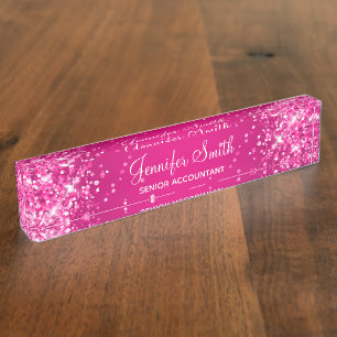 Placa De Nombre Gradiente rosado caliente Purpurinoso