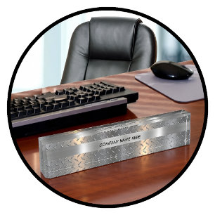 Placa De Nombre Gráfica de aspecto metálico industrial masculino
