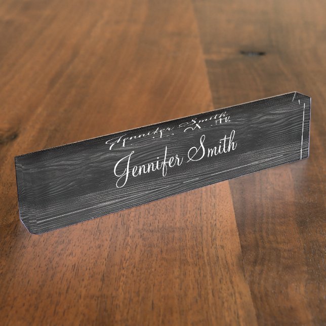 Placa De Nombre Grano de madera negra falsa (Lateral)