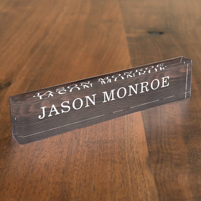 Placa De Nombre Grano de madera oscura falsa (Lateral)