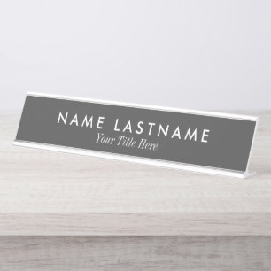 Placa De Nombre Gray Sleek Simple Personalizado Escritorio Nombrad