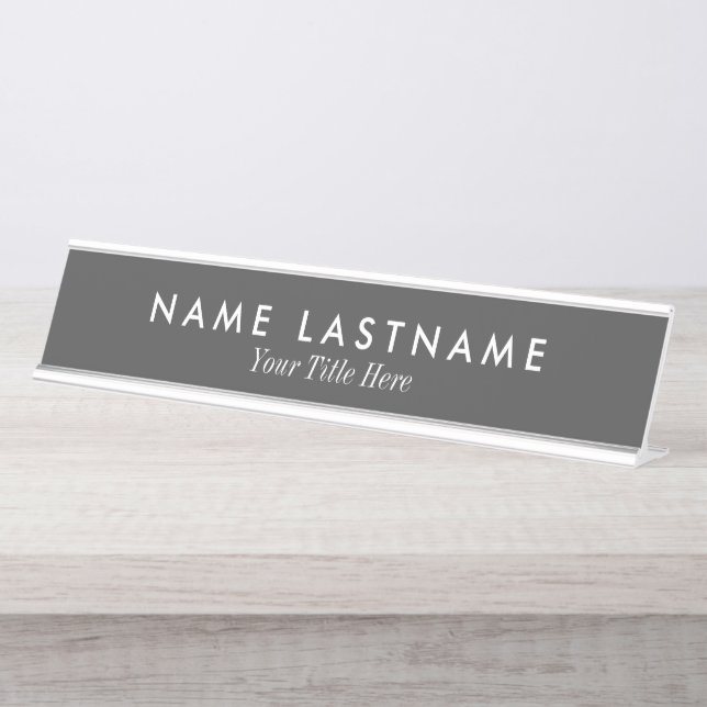Placa De Nombre Gray Sleek Simple Personalizado Escritorio Nombrad (Anverso)