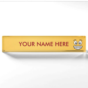 Placa De Nombre Grinning Face con los ojos abiertos
