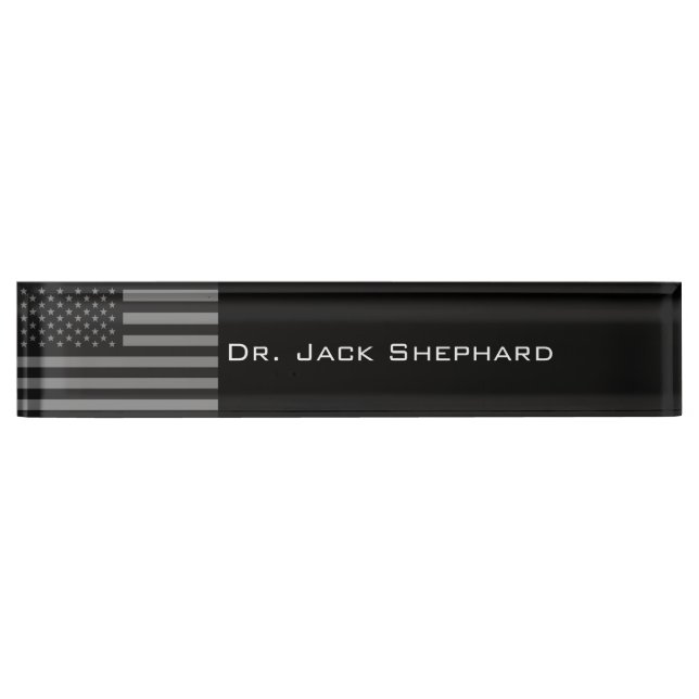 Placa De Nombre Gris del negro de la bandera americana (Anverso)