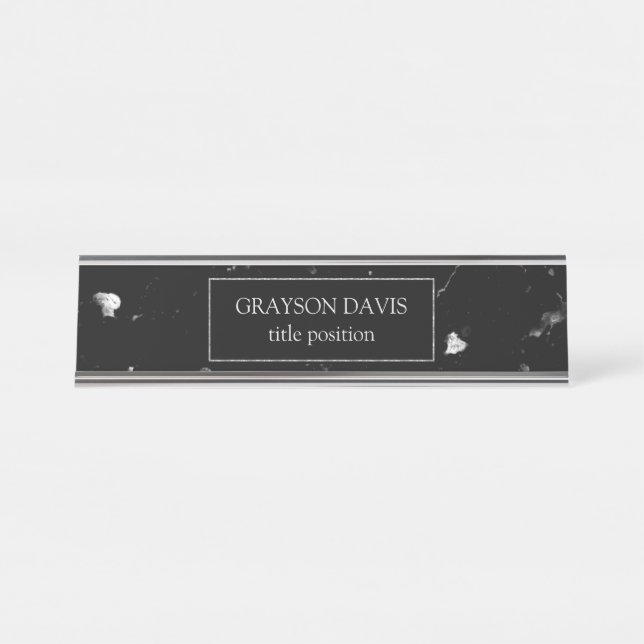 Placa De Nombre Gris gris de mármol negro (Anverso)