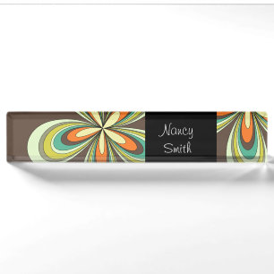 Placa De Nombre Groovy 60's 70s Hippie Flor marrón Retro Daisy