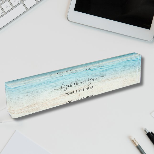 Placa De Nombre Guión azul personalizado de verano de playa elegan (Subido por el creador)