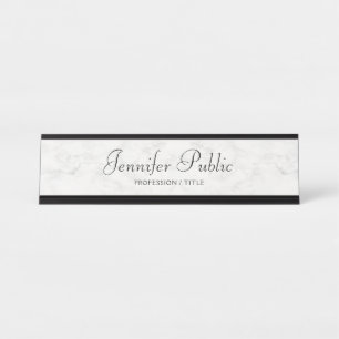 Placa De Nombre Guión de mano de mármol blanco elegante y personal