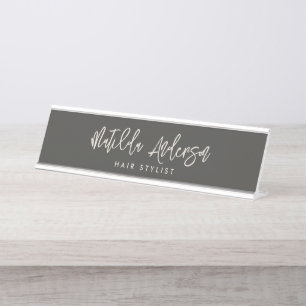 Placa De Nombre Guión gris carbón moderno minimo elegante