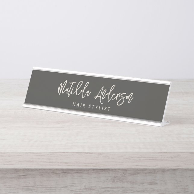 Placa De Nombre Guión gris carbón moderno minimo elegante (Anverso)
