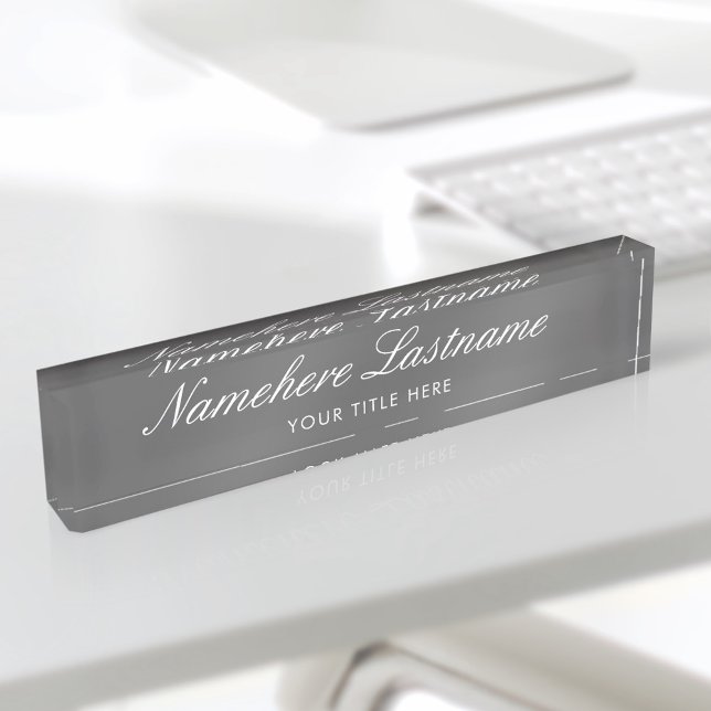 Placa De Nombre Guión gris oscuro elegante guión simple Minimalist (Subido por el creador)