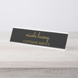 Placa De Nombre Guión negro y dorado | Monograma moderno elegante