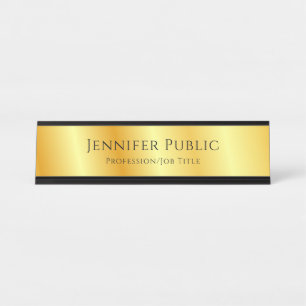 Placa De Nombre Guión Típico Elegante Faux Gold Metallic look