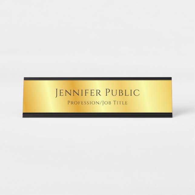 Placa De Nombre Guión Típico Elegante Faux Gold Metallic look (Anverso)