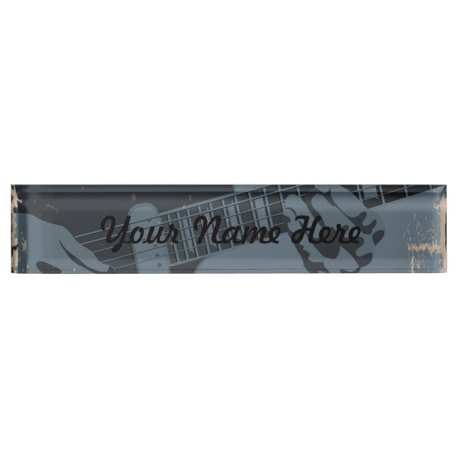 Placa De Nombre Guitarrista rústico azul y negro (Anverso)