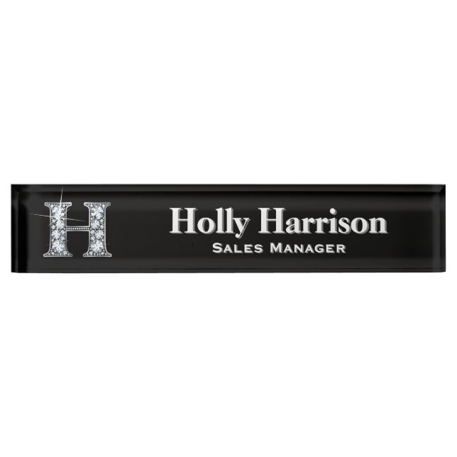 Placa De Nombre H Faux Diamond Desk Nameplate (Anverso)