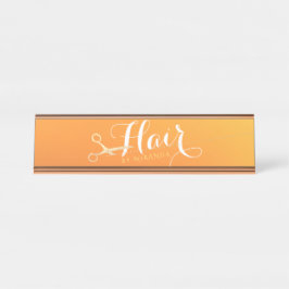 Placa De Nombre Hairstylist Makeup Salon Moda Naranja Tijeras de o