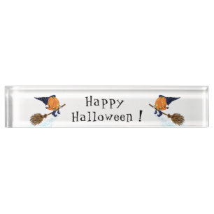 Placa De Nombre Halloween Desk Nombre Plate Witch Pumpkin Flying