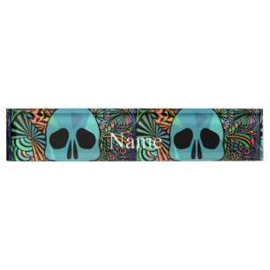 Placa De Nombre Halloween Hippie Skull Thunder_Cove