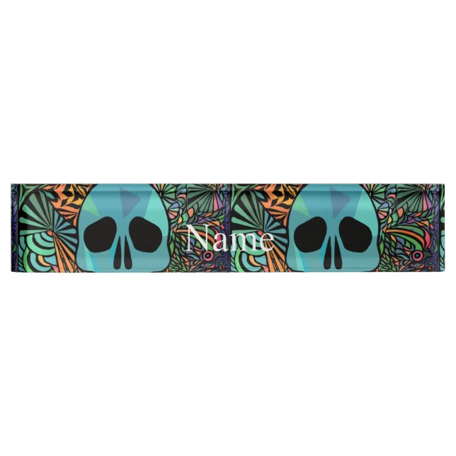 Placa De Nombre Halloween Hippie Skull Thunder_Cove (Anverso)
