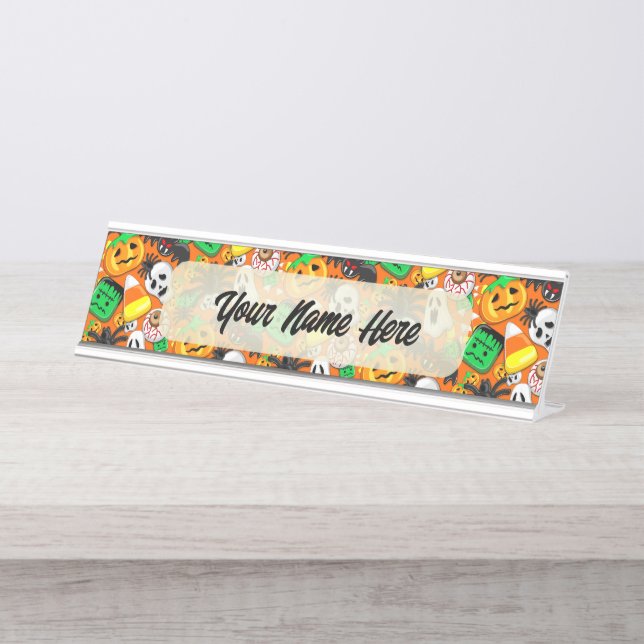 Placa De Nombre Halloween Spooky Candies Fiesta (Anverso)