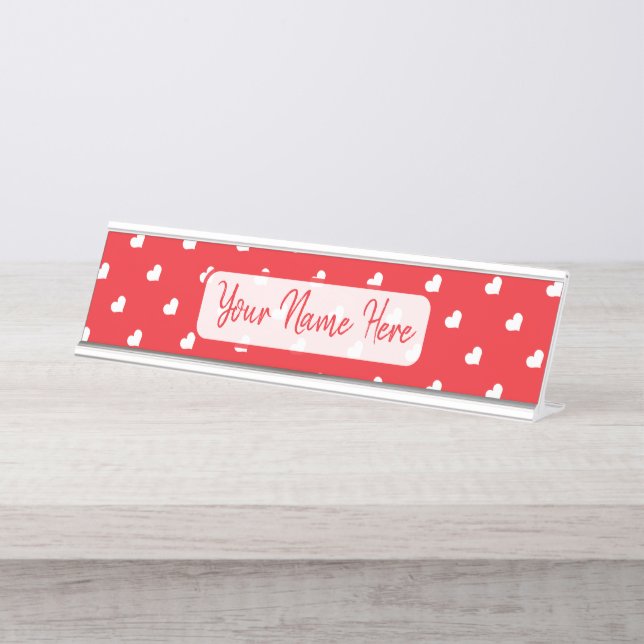 Placa De Nombre Hearts Happy Valentine’s Day Modern Love Pattern (Anverso)