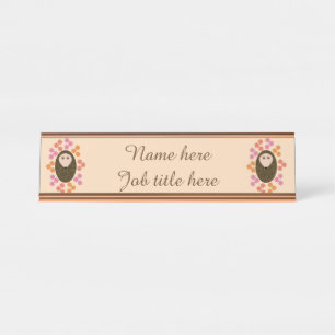 Placa De Nombre Hedgehog somnoliento y flores Rótulo de mesa Perso