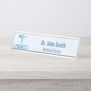 Placa De Nombre Hermes Rod Caduceus Agua Ripples Blue Medical