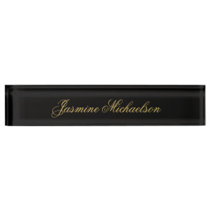 Placa De Nombre Hermosa Caligrafía Chic Nombre Negro y Dorado