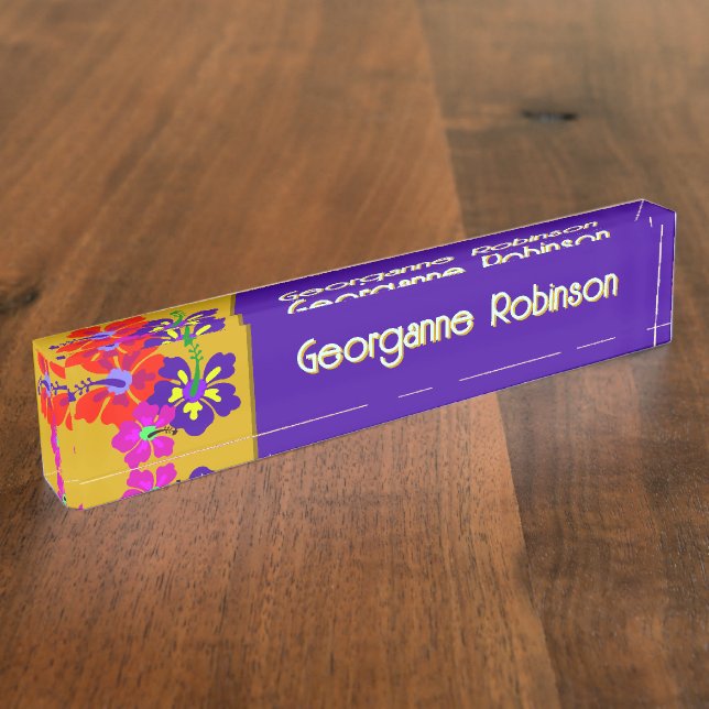 Placa De Nombre Hibiscus Flowers Name Only Office Desk (Lateral)