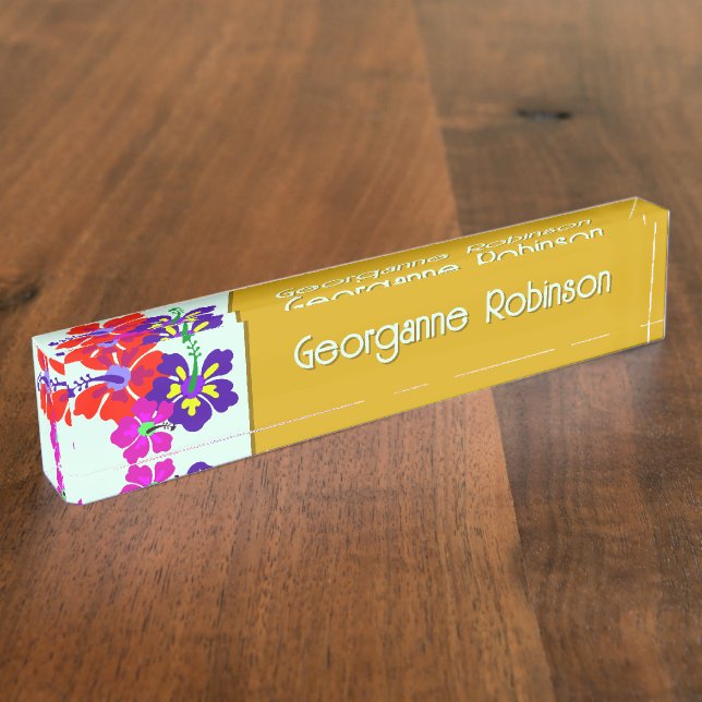 Placa De Nombre Hibiscus Flowers Name Only Office Desk (Lateral)