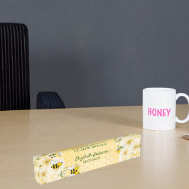 Placa De Nombre Honecomb happy bumble abejas florals jefe babe div
