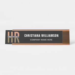 Placa De Nombre HR Recursos humanos Leopard Print HR