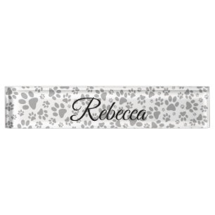 Placa De Nombre Huellas de perro lunares en blanco y negro